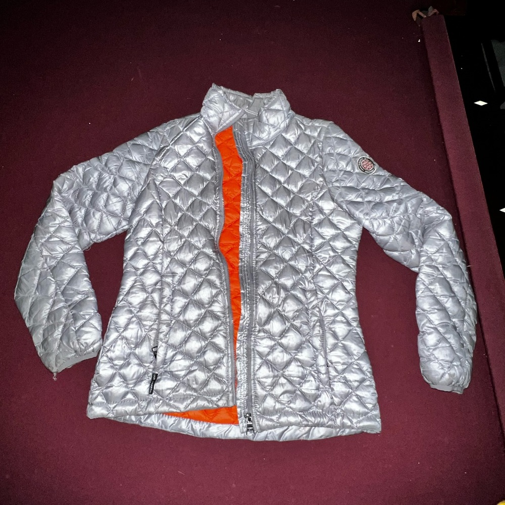 Madden Girl Juniors Silver Packable Full Zip Jacket Medium Lightweight Puffer